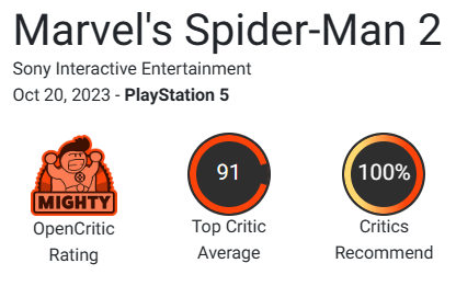 Indicado ao GOTY? Spider-Man 2 estreia com 91 no Metacritic