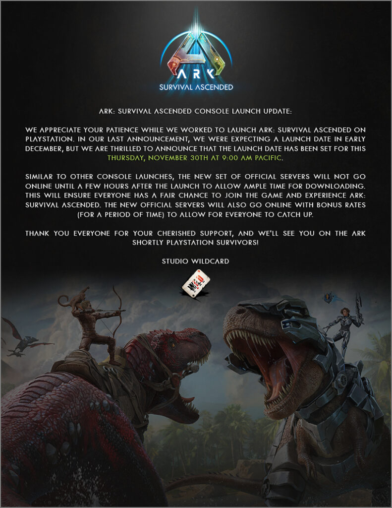 Após vários adiamentos, Ark: Survival Ascended chega ao PlayStation 5 no  dia 30 de novembro - Hypando Games
